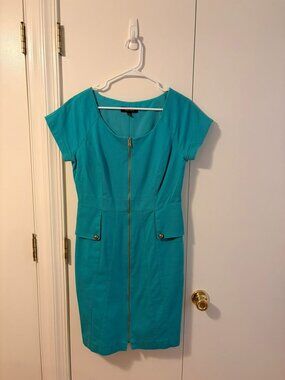 ## ✨ Chetta B Bright Turquoise Gold-Zip Sheath Dress ✨